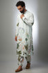 White Printed Linen Bomber Kurta With Jogger Pant